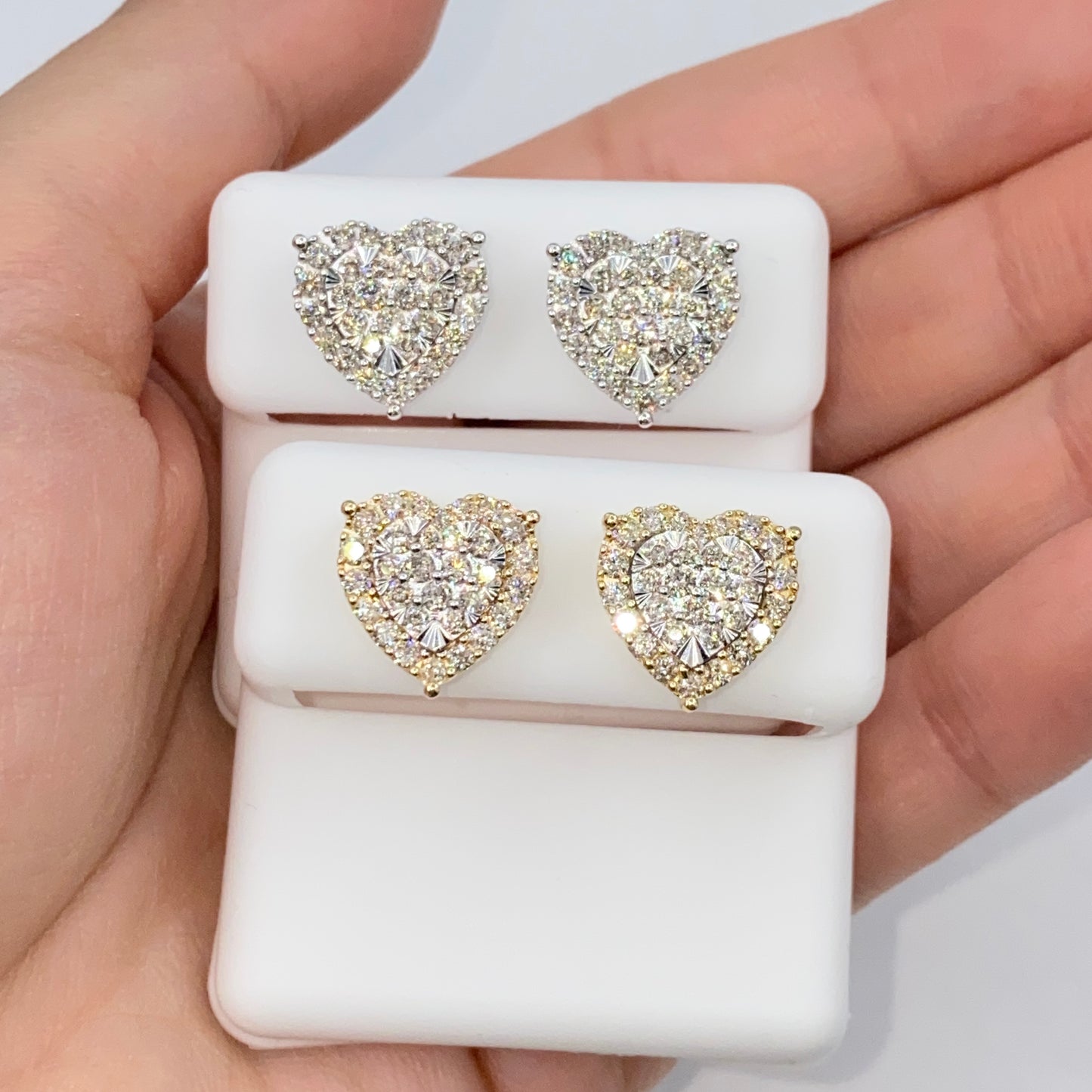 14K Halo Heart Iced Diamond Earrings
