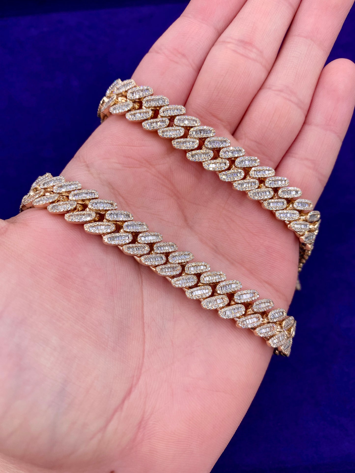 10K 12M Yellow Gold Baguette Cuban Chain 21"