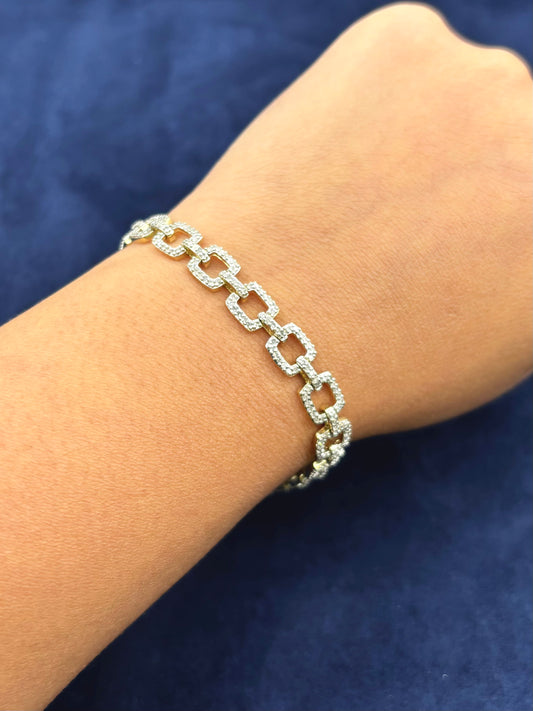 14k Square Link Diamond Bracelet