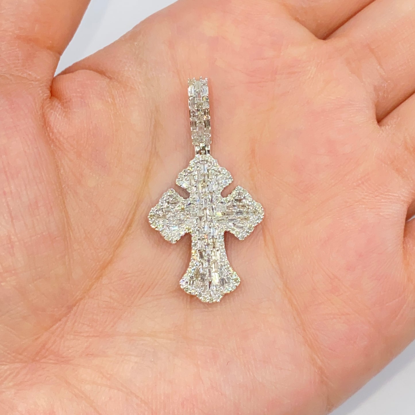 14K Cross Diamond Baguette Pendant