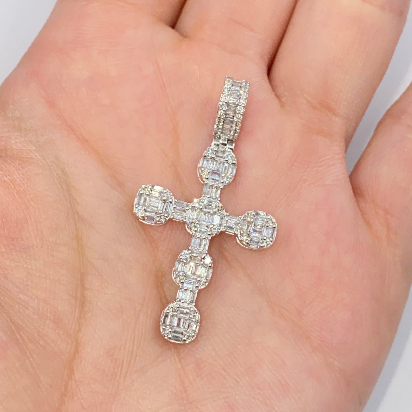 14K Cross Diamond Baguette Pendant