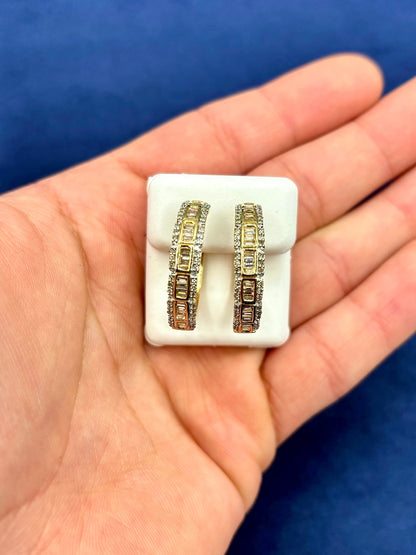 14k Baguette Square Style Hoop Earrings