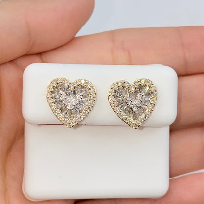 14K Parisian Heart Diamond Baguette Earrings