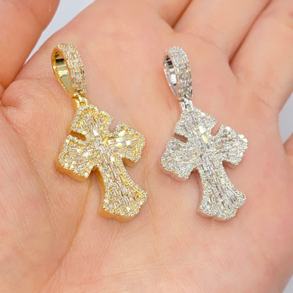 14K Cross Diamond Baguette Pendant