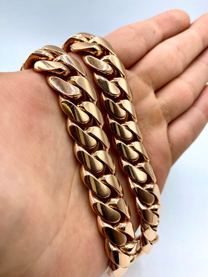 14k Solid Rose Gold Cuban Chain 16.3mm 21”