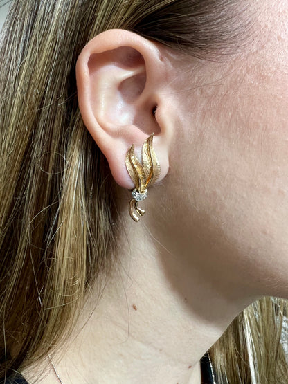 14k Clip-On Leaf Earrings