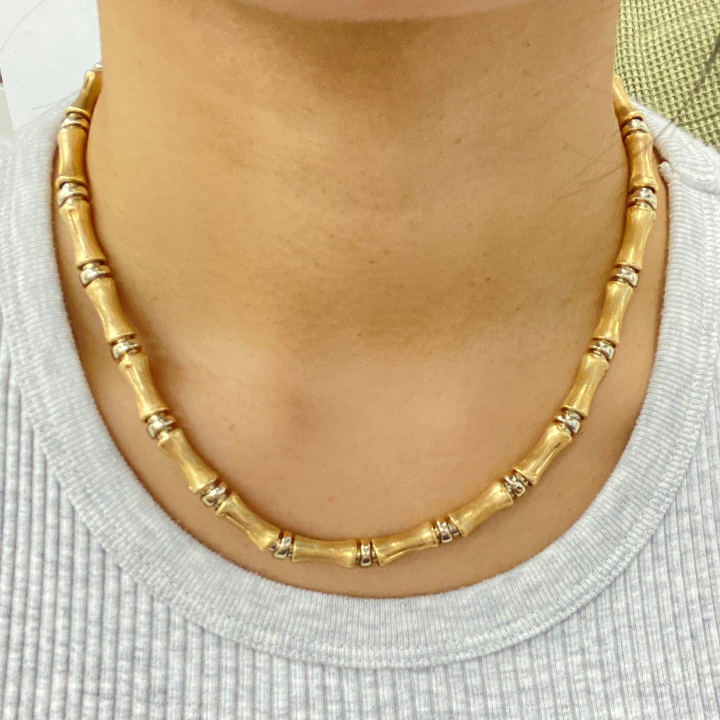 14K Bamboo Bone Chain Link Necklace
