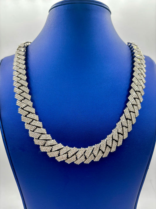14k 16.5mm Jumbo White Gold and Diamond Cuban Link Chain