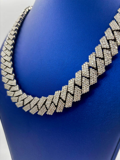 14k 16.5mm Jumbo White Gold and Diamond Cuban Link Chain