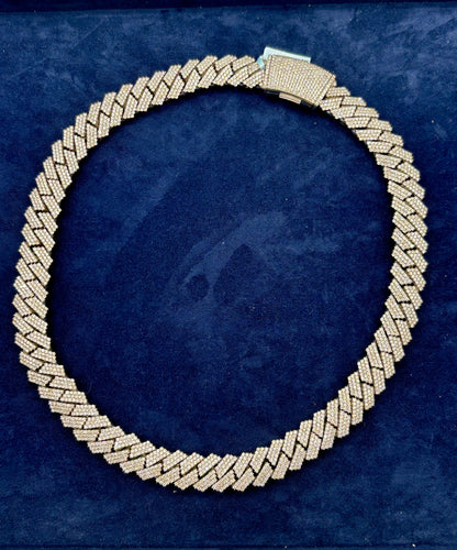 14k 16.5mm Jumbo White Gold and Diamond Cuban Link Chain