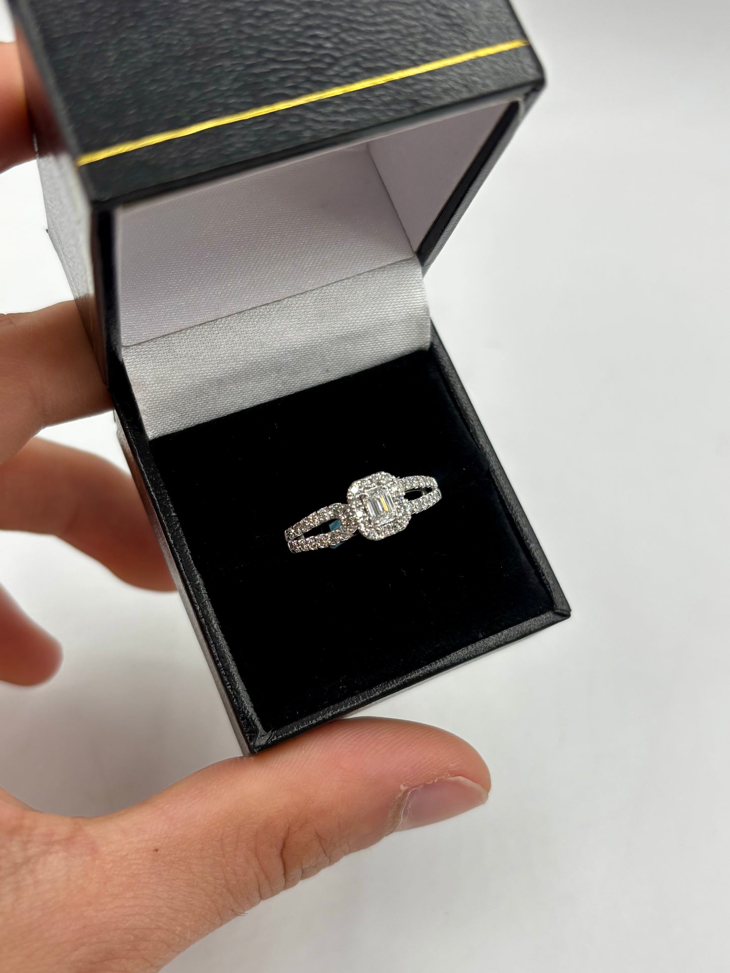 14k Lovely Emerald Cut Lab Diamond Center Engagement Ring