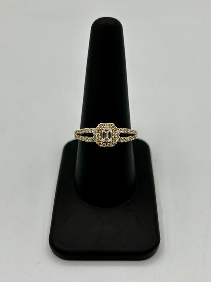 14k Lovely Emerald Cut Lab Diamond Center Engagement Ring