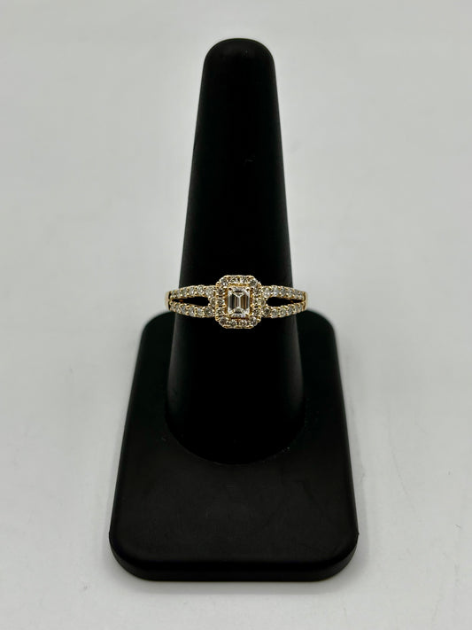 14k Lovely Emerald Cut Lab Diamond Center Engagement Ring