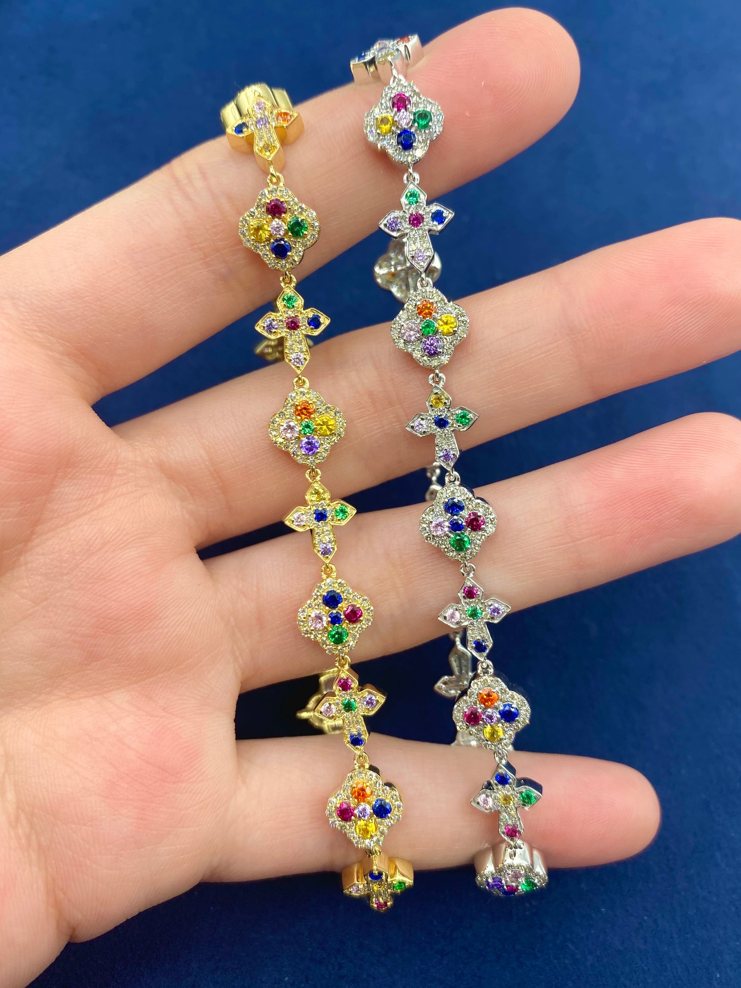 10k Cross and Clover Rainbow Bracelet