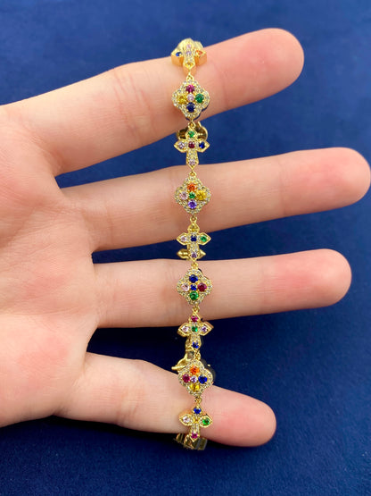 10k Cross and Clover Rainbow Bracelet