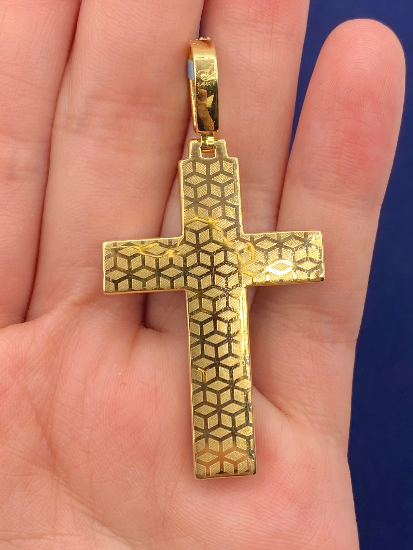 14K Multi Colored Stones and Diamond Cross Pendant