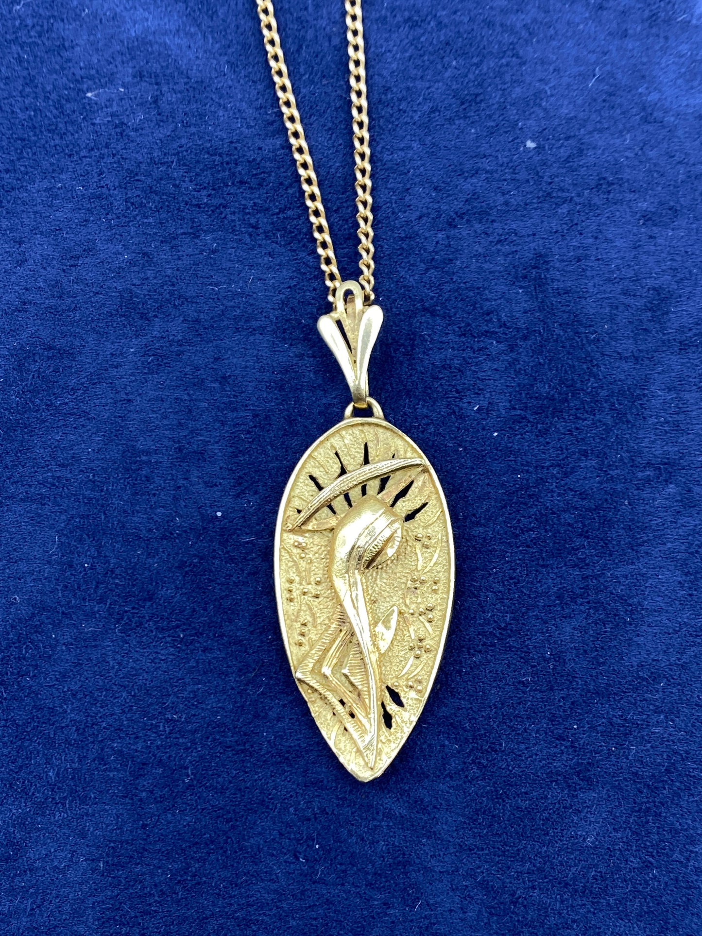 Abstract Virgin Mary Italian Horn Pendant with Chain