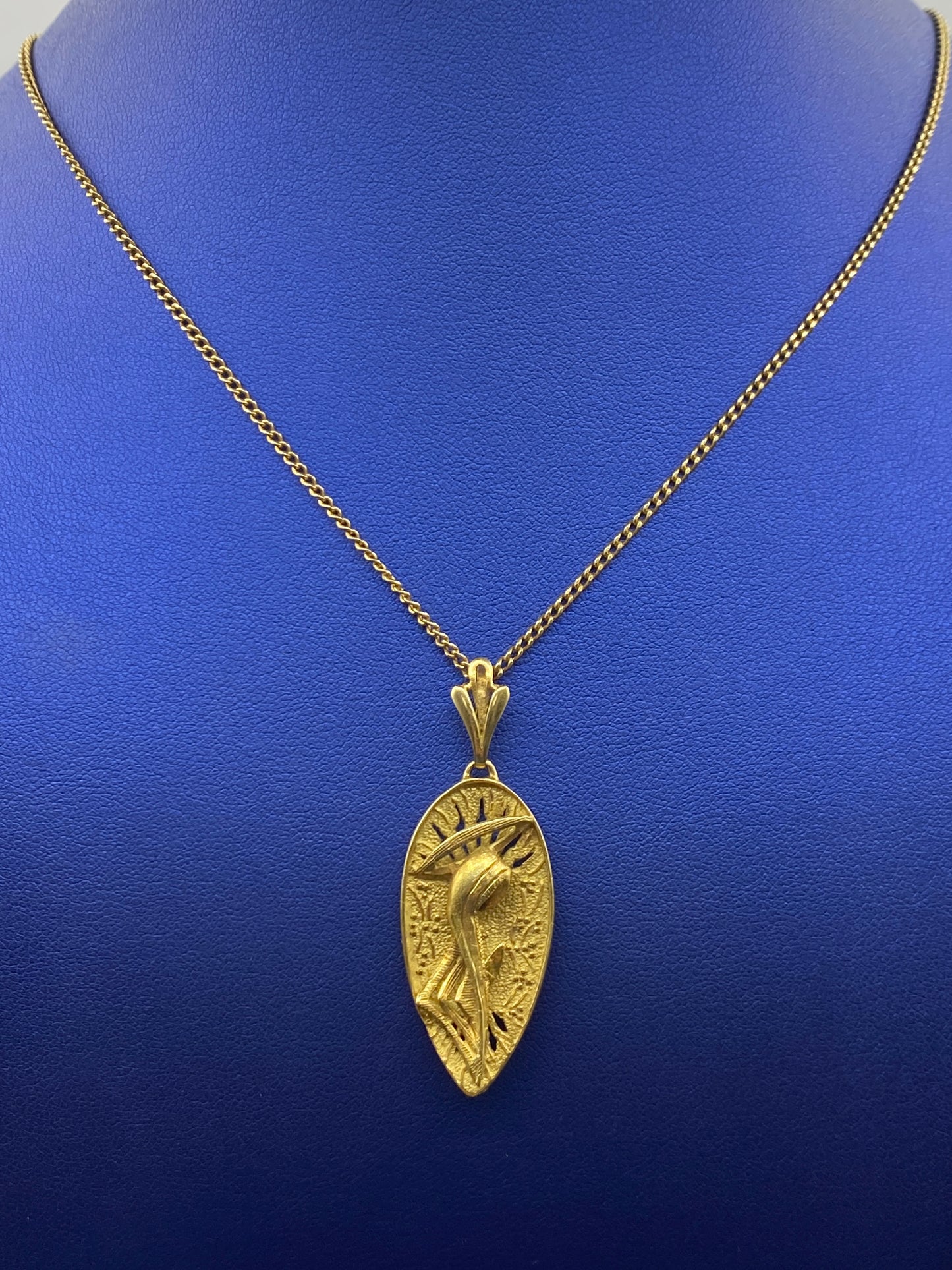Abstract Virgin Mary Italian Horn Pendant with Chain