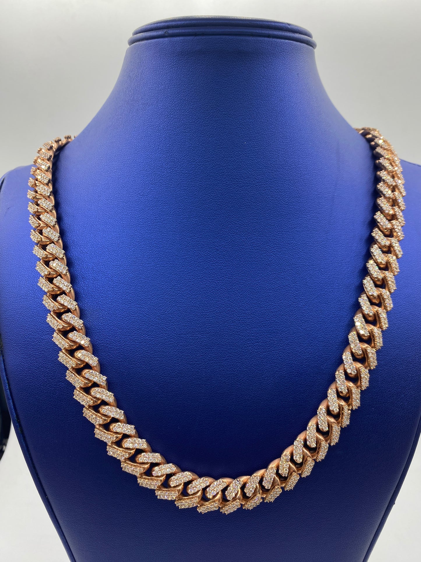 10K Rose Gold & Diamonds Cuban Link Chain 14mm