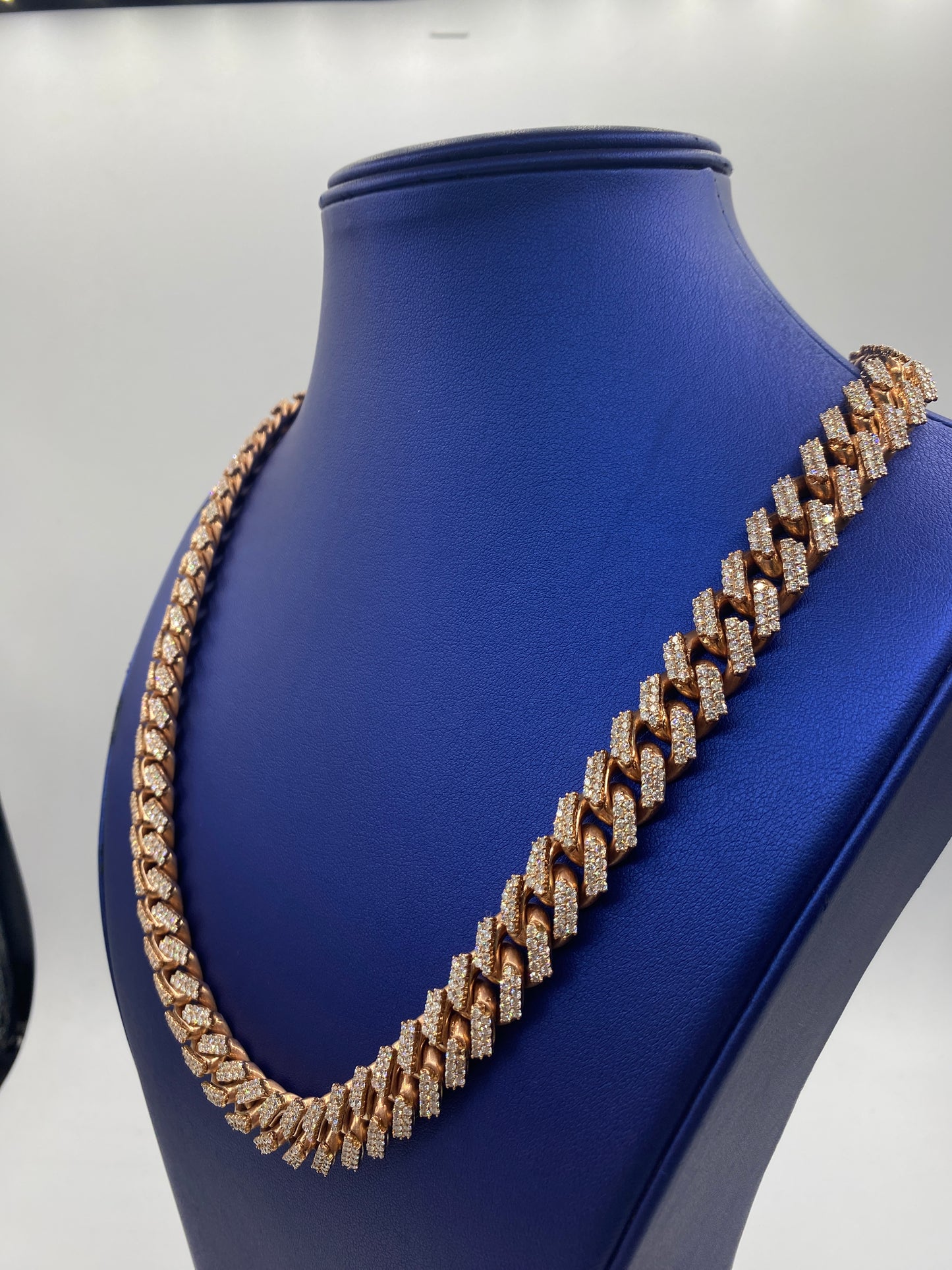 10K Rose Gold & Diamonds Cuban Link Chain 14mm