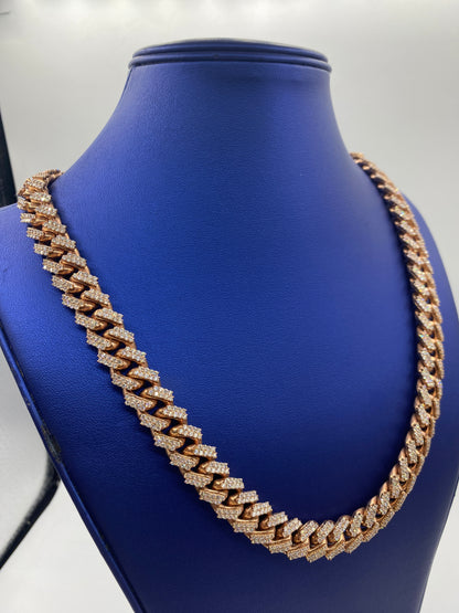 10K Rose Gold & Diamonds Cuban Link Chain 14mm