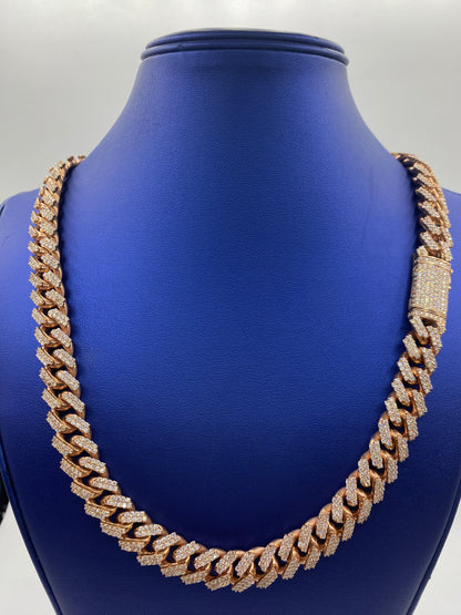 10K Rose Gold & Diamonds Cuban Link Chain 14mm