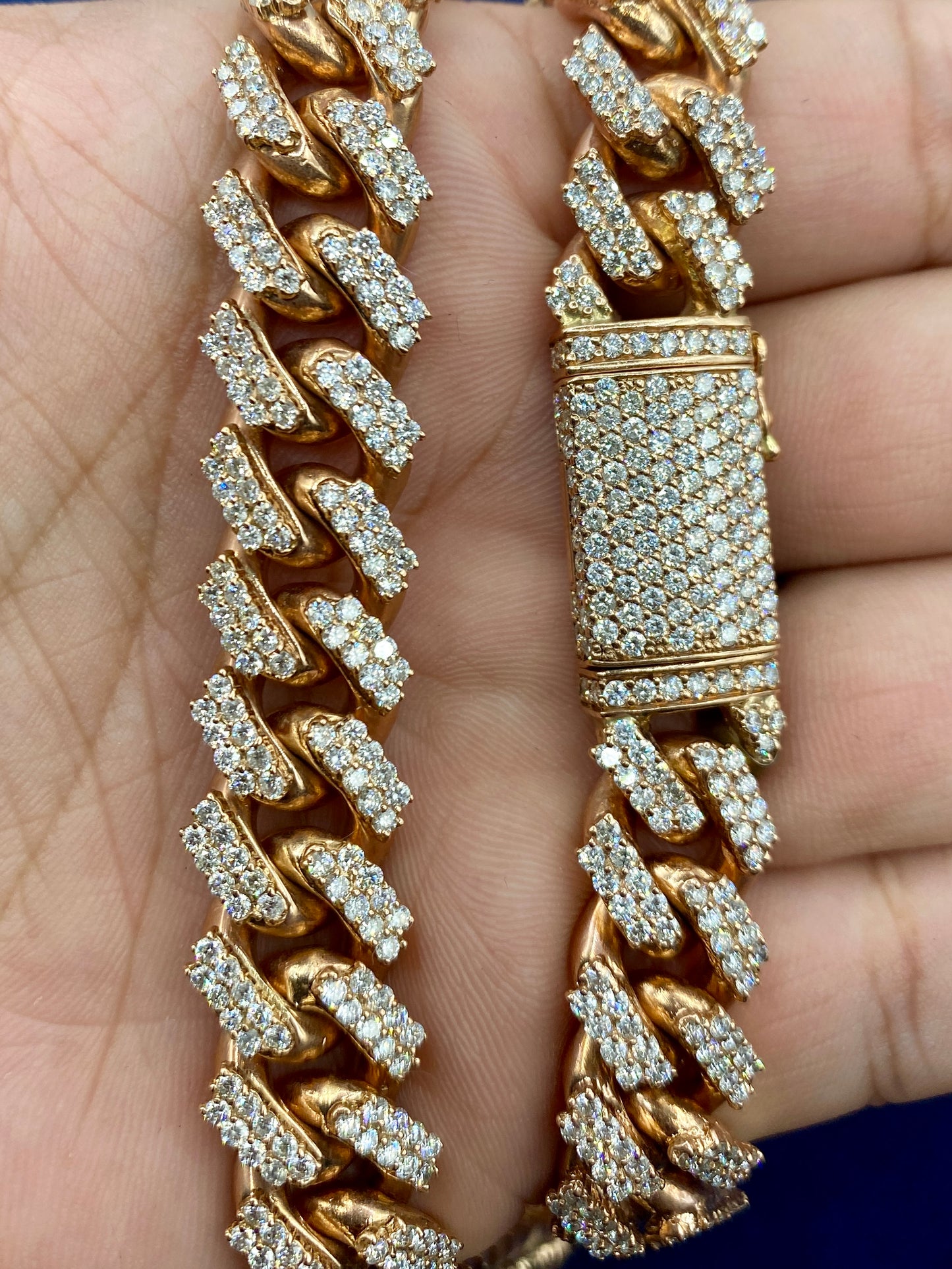 10K Rose Gold & Diamonds Cuban Link Chain 14mm