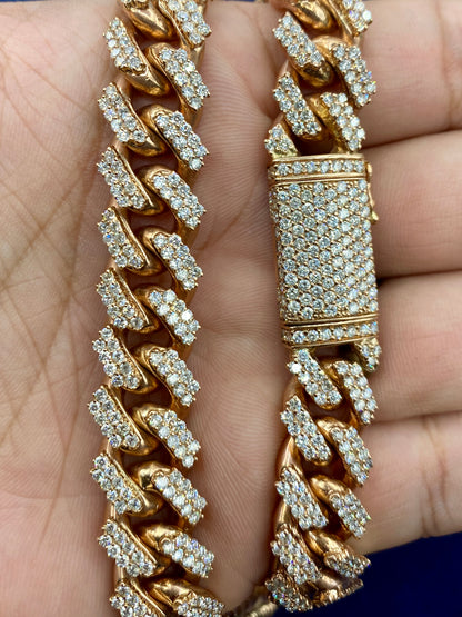 10K Rose Gold & Diamonds Cuban Link Chain 14mm