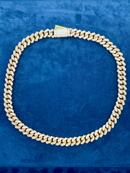 10K Rose Gold & Diamonds Cuban Link Chain 14mm