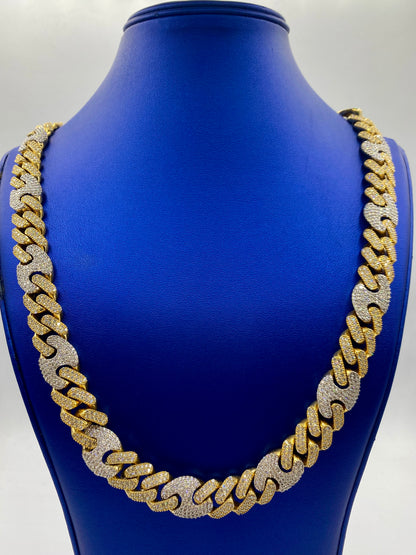 10K two-tone gold & diamonds cuban link 15.5mm