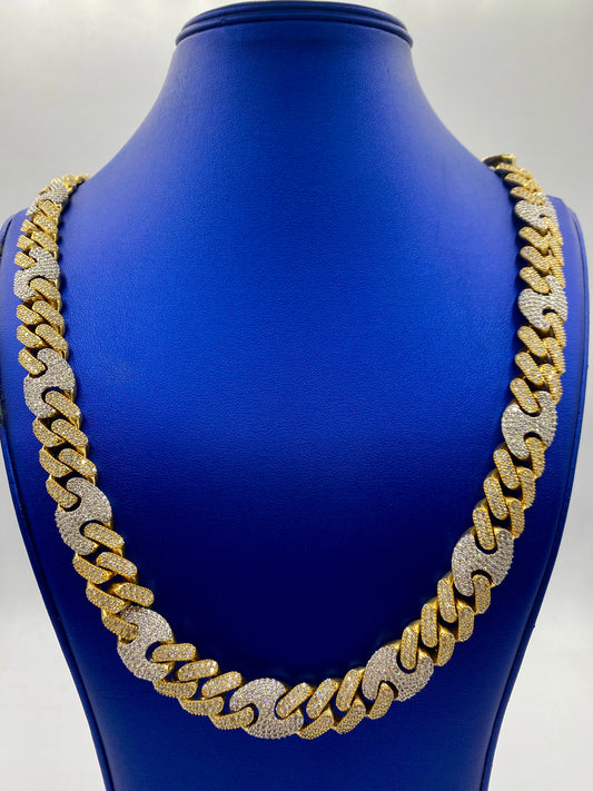 10K two-tone gold & diamonds cuban link 15.5mm