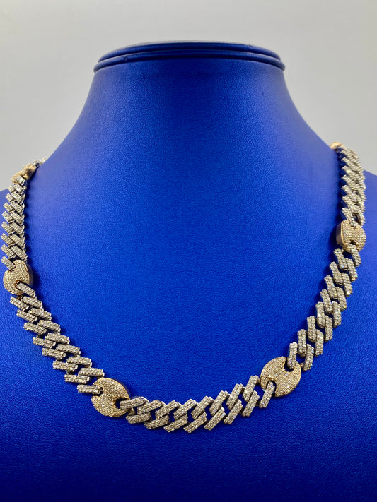 10K two-tone & diamonds cuban link 10mm
