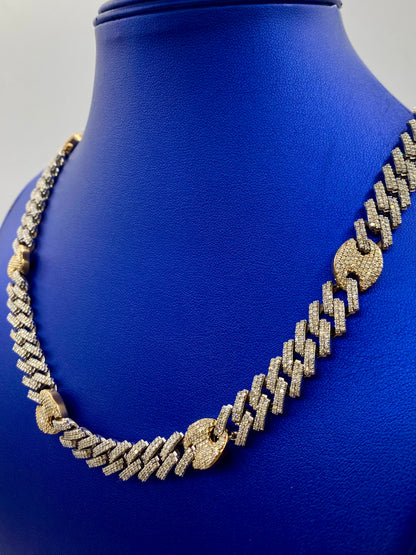 10K two-tone & diamonds cuban link 10mm