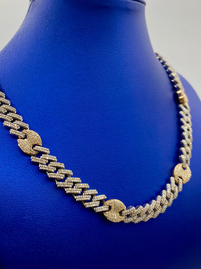 10K two-tone & diamonds cuban link 10mm
