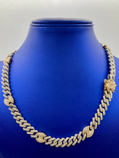 10K two-tone & diamonds cuban link 10mm