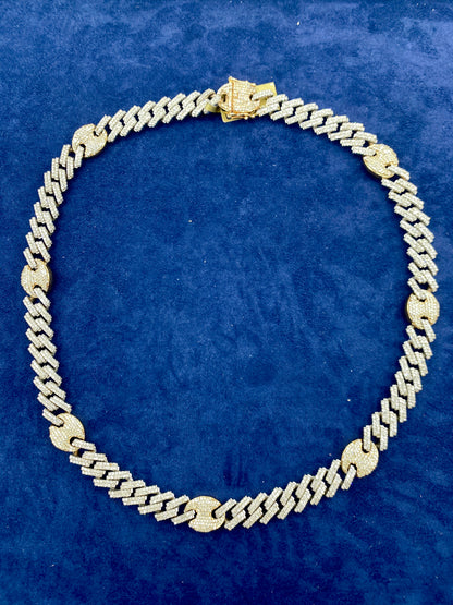10K two-tone & diamonds cuban link 10mm