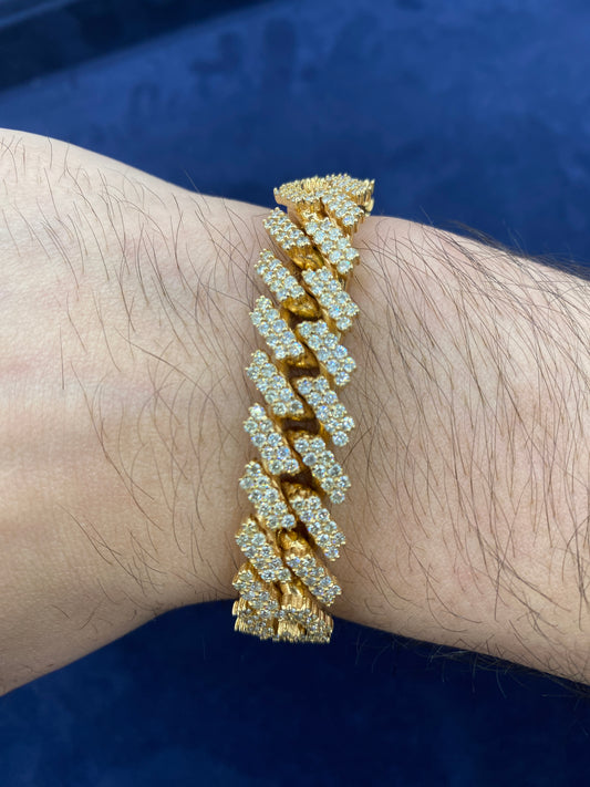 14K gold & diamonds cuban link bracelet 13mm