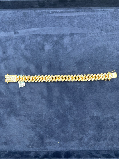 14K gold & diamonds cuban link bracelet 13mm