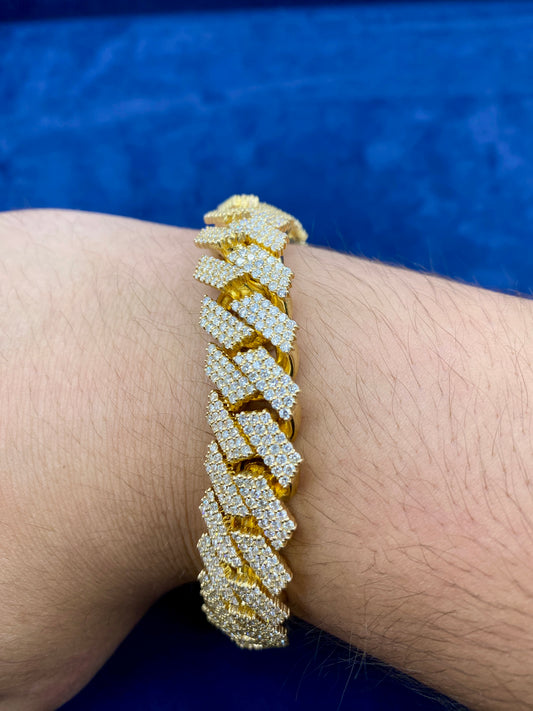 14K gold & diamonds cuban link bracelet 15.5mm