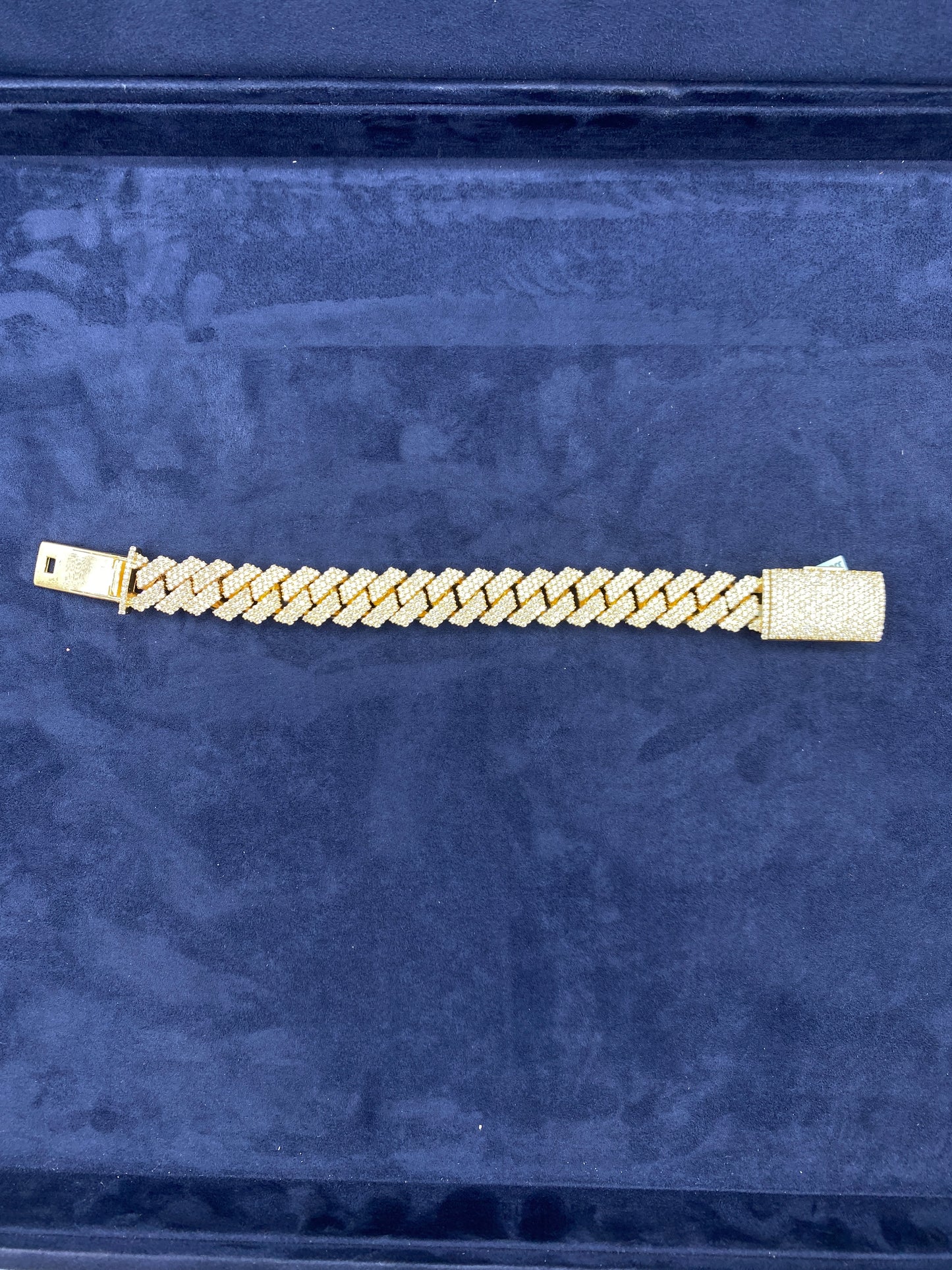 14K gold & diamonds cuban link bracelet 15.5mm