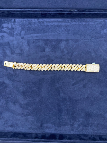 14K gold & diamonds cuban link bracelet 15.5mm