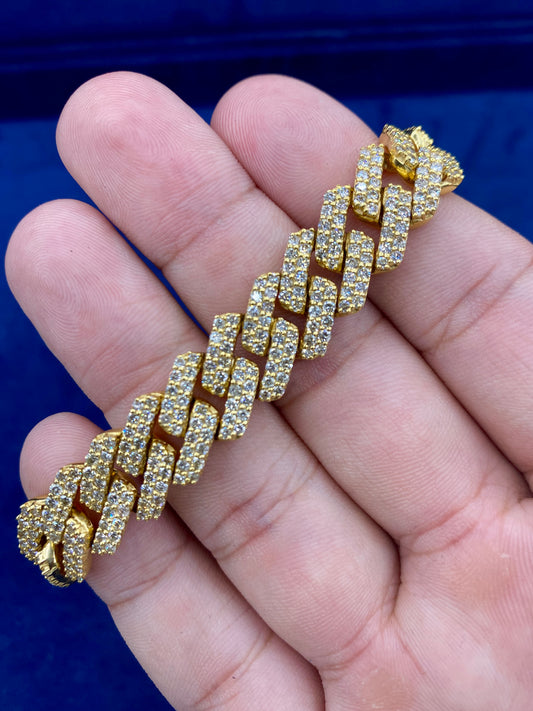 14 K gold & diamonds Cuban Link bracelet 12mm