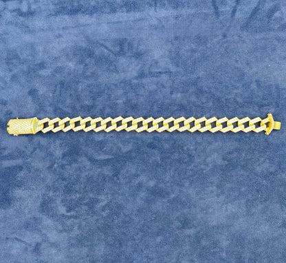 14K gold & diamonds cuban link bracelet 13mm