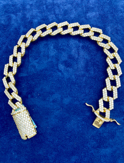 14K gold & diamonds cuban link bracelet 13mm