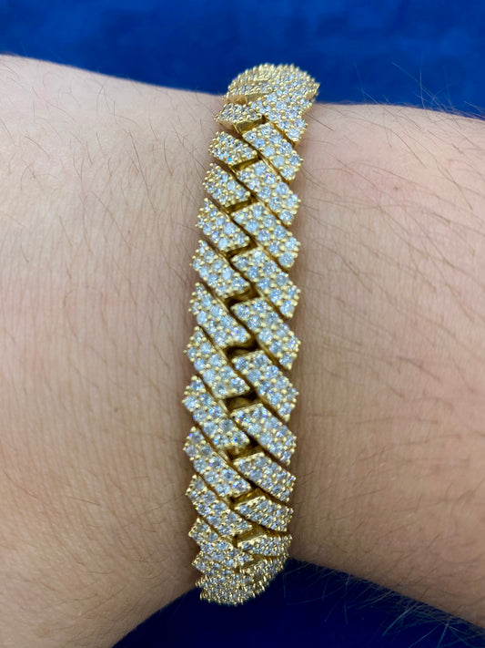 14K gold & diamonds cuban link bracelet 15.5mm