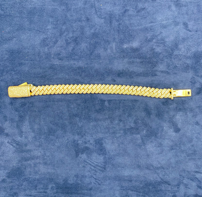 14K gold & diamonds cuban link bracelet 15.5mm