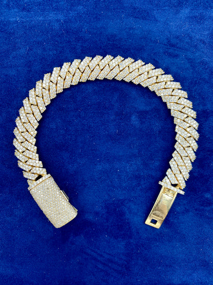 14K gold & diamonds cuban link bracelet 15.5mm