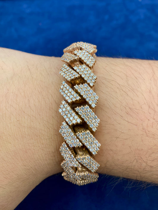 10K Rose Gold & Diamonds Cuban Link Bracelet 17.5mm
