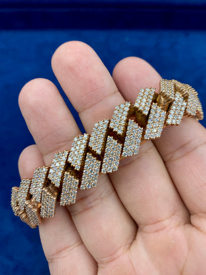 10K Rose Gold & Diamonds Cuban Link Bracelet 17.5mm