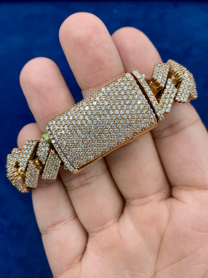 10K Rose Gold & Diamonds Cuban Link Bracelet 17.5mm